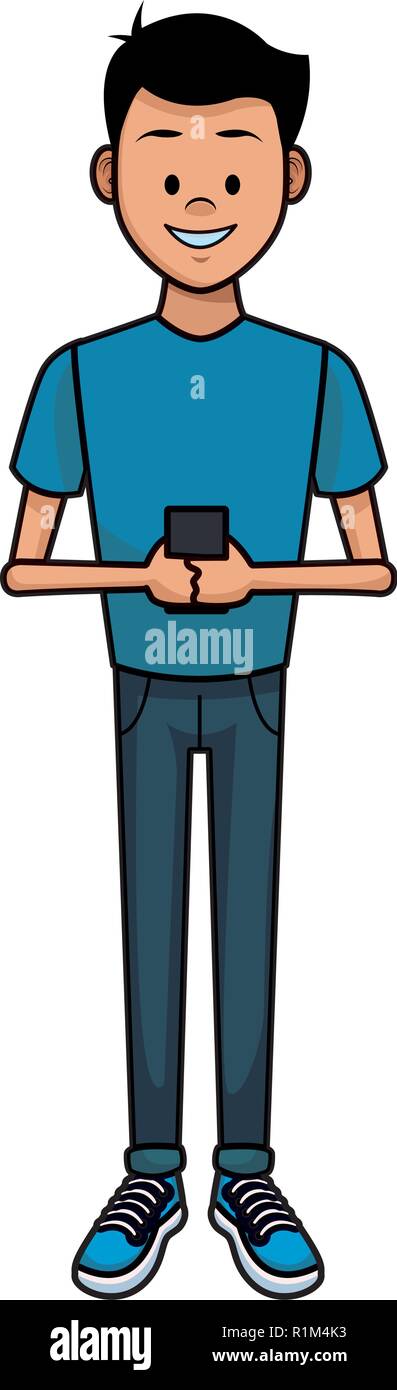 Young Man using smartphone vector illustration graphic design Stock ...