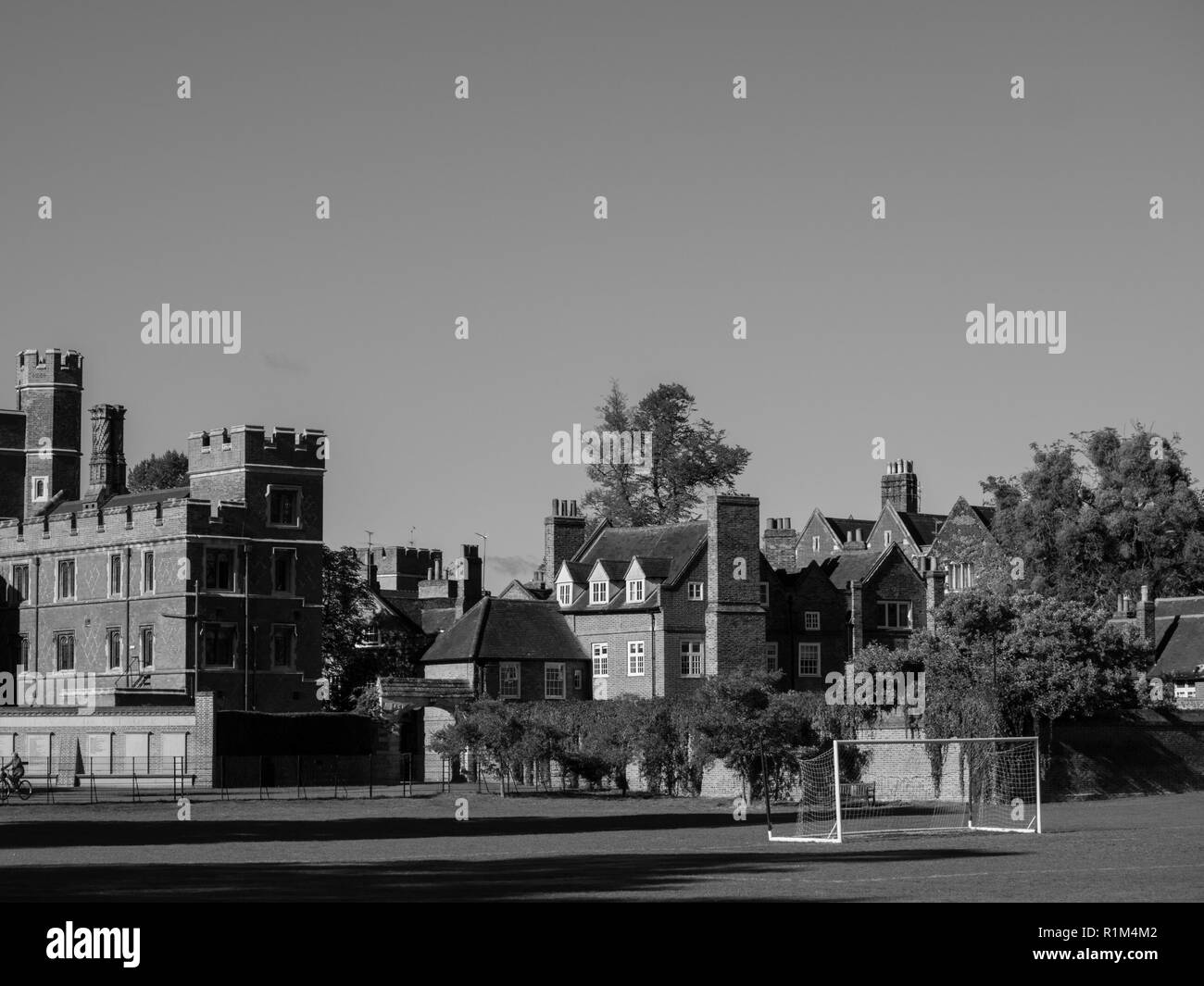 Black and White View, Playing fields of Eton, Eton College School, Eton, NR Windsor, Berkshire, England, UK, GB. Stock Photo