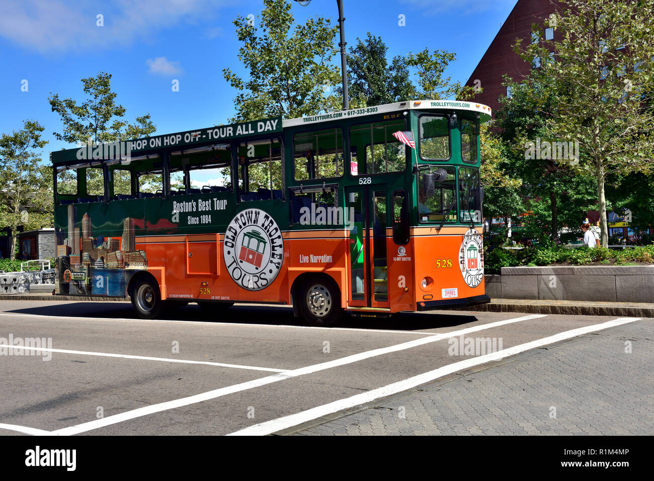 Old Town Trolley hop on hop off sightseeing tour bus, Boston, Massachusetts, USA Stock Photo