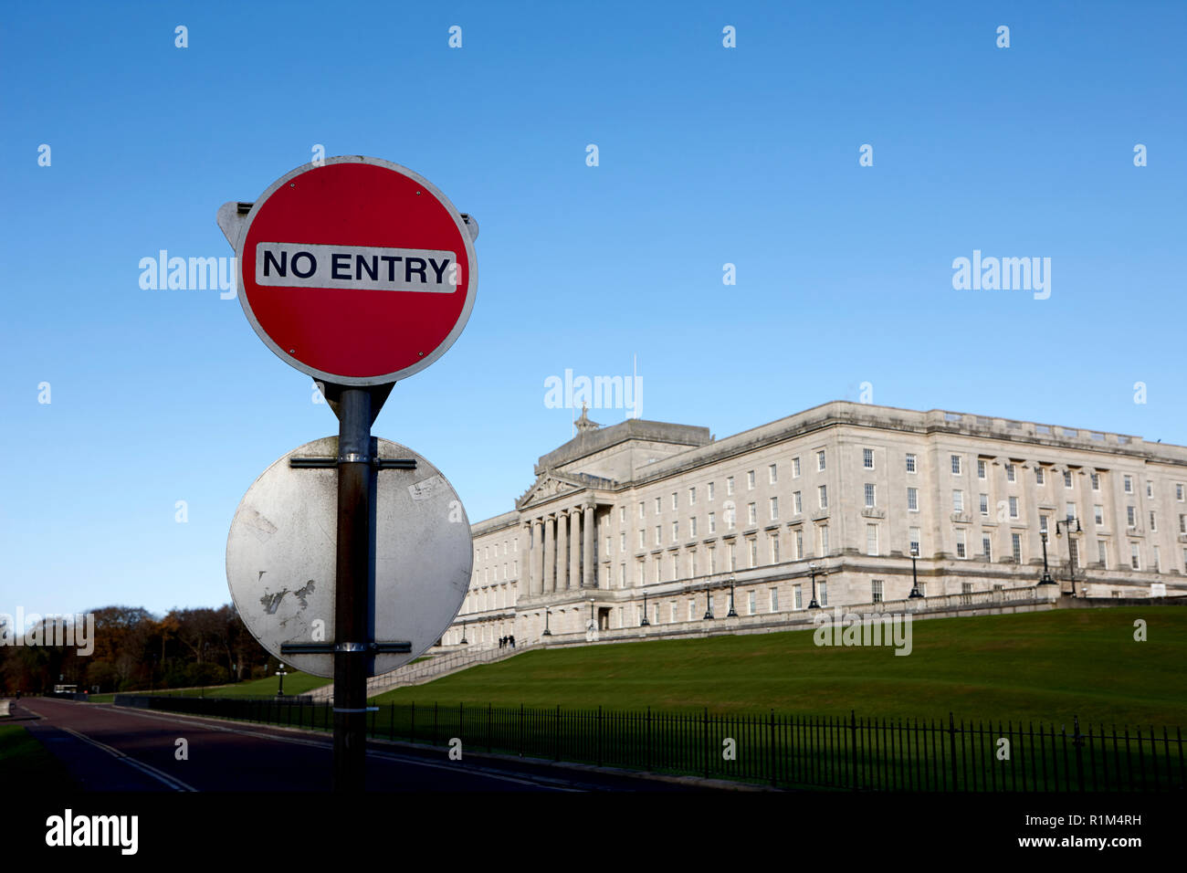 no entry sign outside Parliament buildings stormont belfast northern ireland Stock Photo
