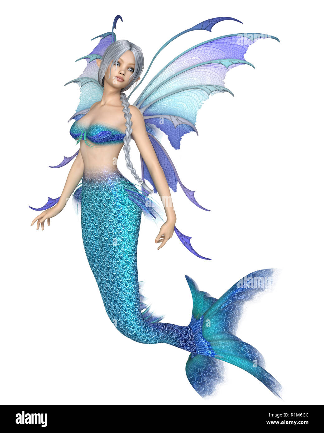 Bright Blue Fantasy Mermaid Fairy Stock Photo