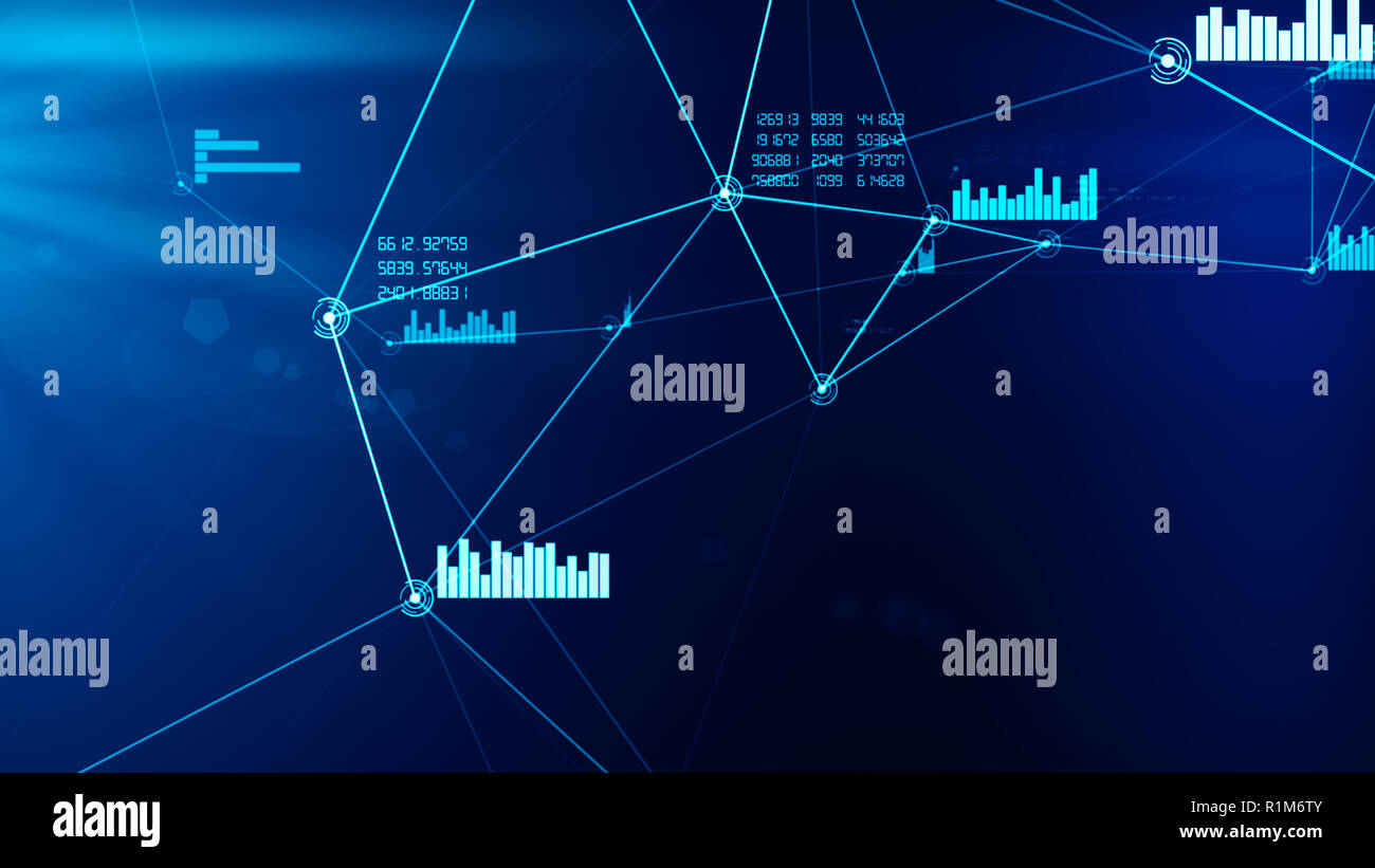 Futuristic abstract blue network and data connection grid illustration Stock Photo