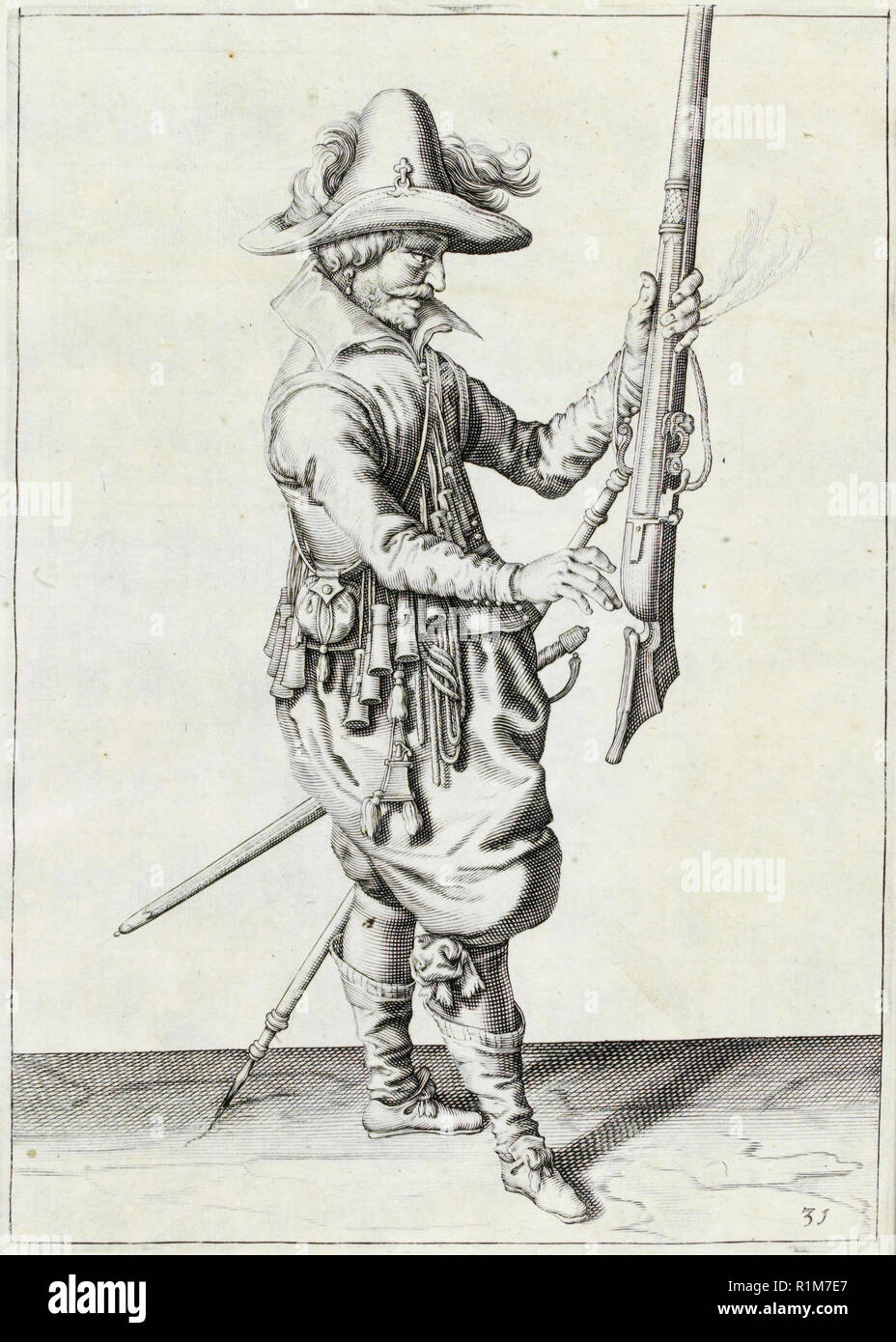 Musketeer, illustration from 'The Handling of Arms, Arquebuses, Muskets ...