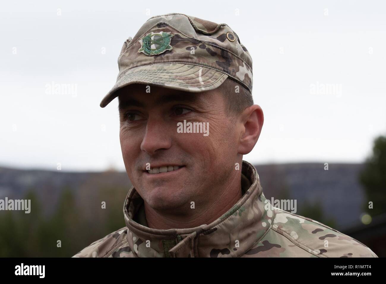 Portrait of Montenegro Captain Danko Kovacevic, 1st Infantry Company in  support of the Italian Multinational Brigade in Lesja, Norway, Oct 20,  2018. NATO and Norway are preparing for one of the largest