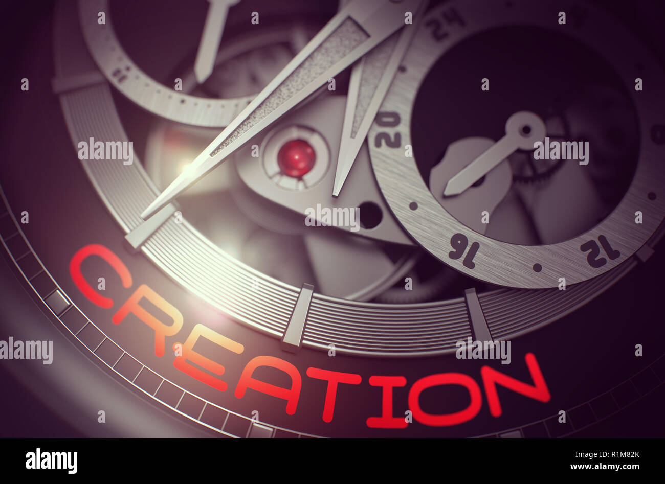 Creation on Vintage Wristwatch Mechanism. 3D Rendering. Stock Photo