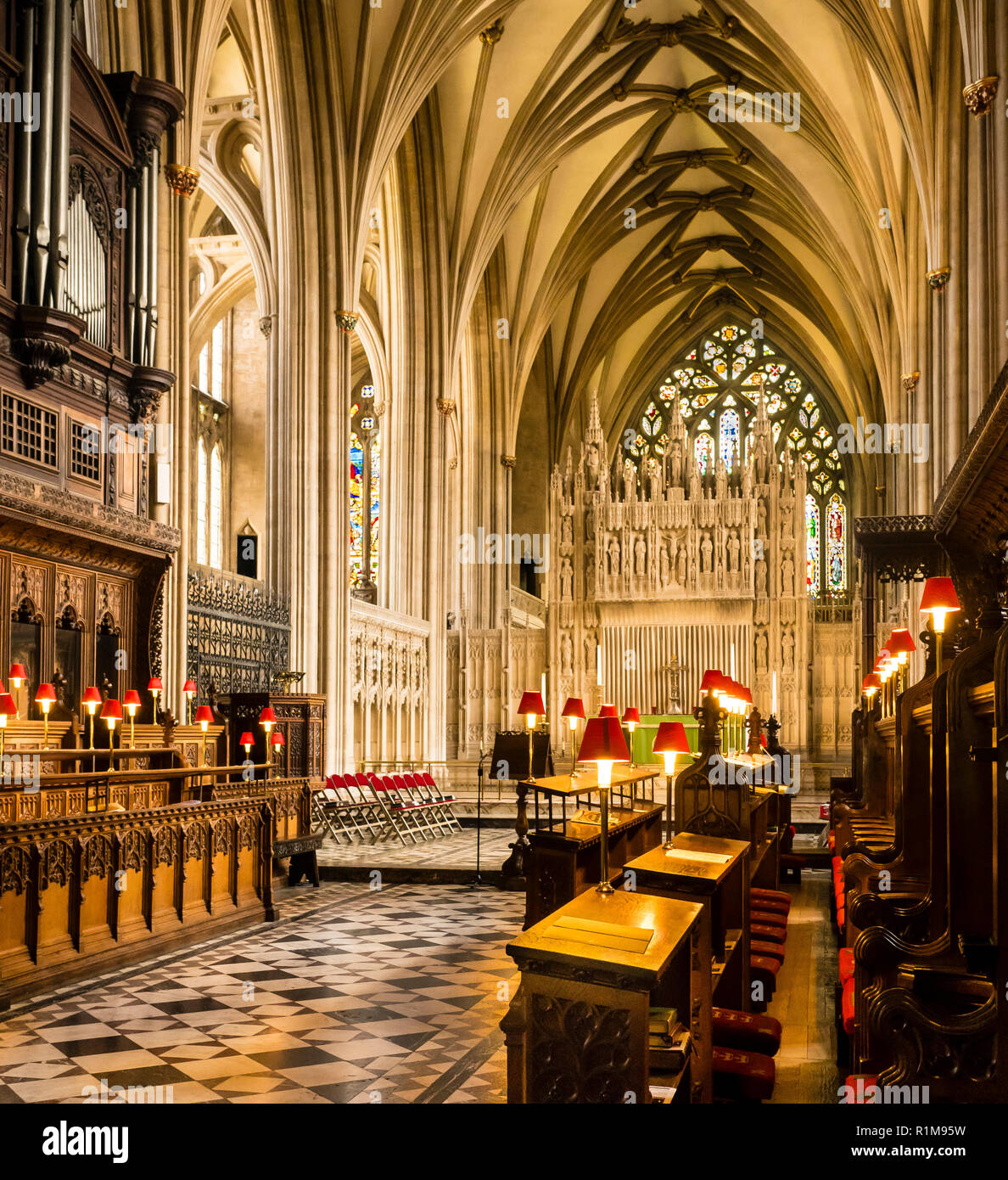 The Reredos, Alter, and Chancery of Bristol Cathedral Stock Photo