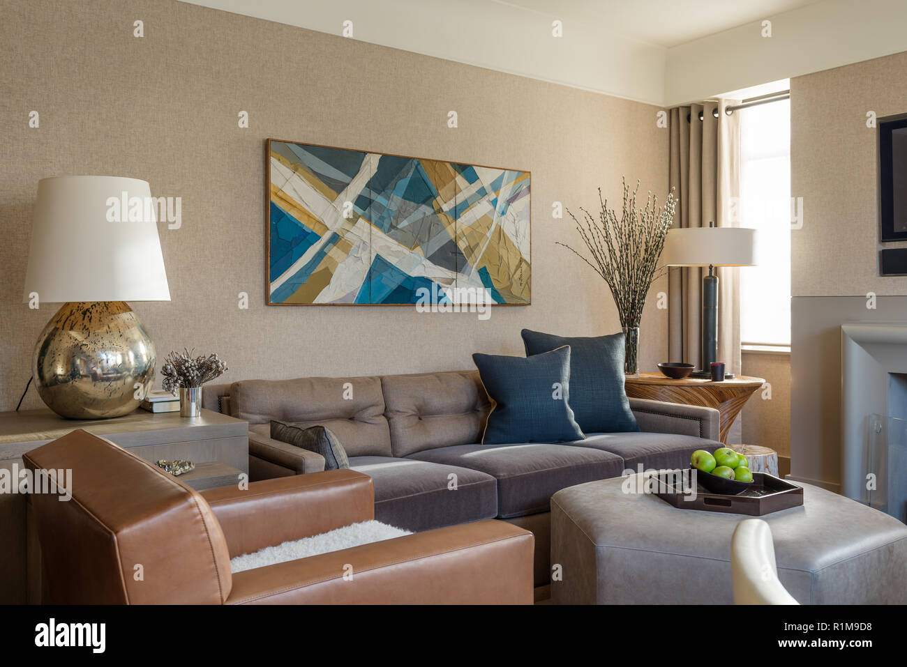 Cream sofa grey cushions hi res stock photography and images Alamy