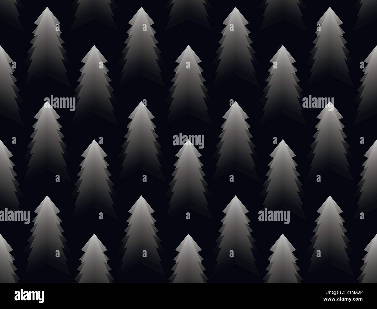 Christmas tree monochrome seamless pattern. Black and white gradient. Vector illustration Stock Vector