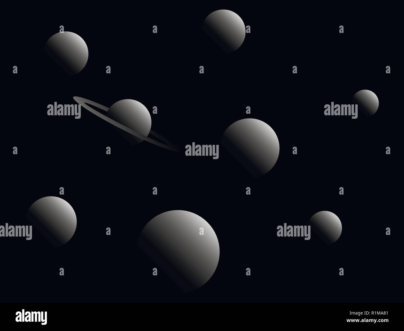 Planets of the solar system. Cosmos in black and white. Retro space landscape in gray shades. Vector illustration Stock Vector