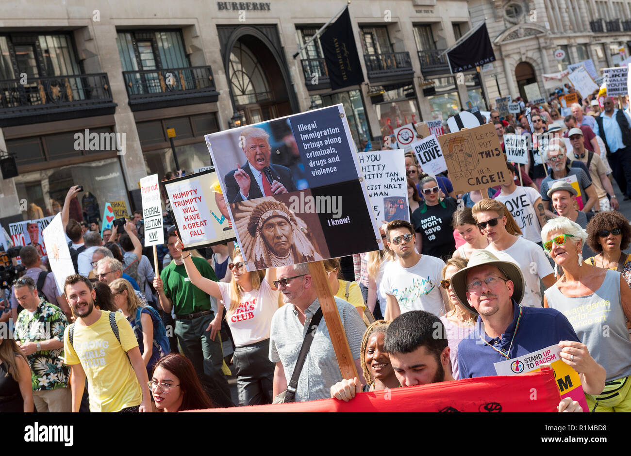 100 000 people demonstrated against the visit of Donal Trump to the UK, London 13 July 2018 Stock Photo