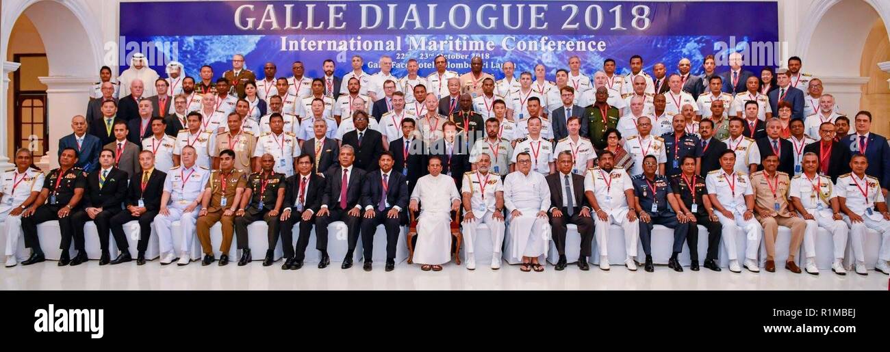 COLOMBO, Sri Lanka (Oct. 22, 2018) Rear Adm. Jimmy Pitts, Commander, Submarine Group 7, represented the U.S. Navy at the ninth annual International Maritime Conference “Galle Dialogue” 2018 in Sri Lanka Oct. 22-23. Hosted by the Sri Lanka Navy (SLN), the two-day conference is one of the region’s premier venues to discuss maritime security issues amongst senior military and defense officials.  More than 140 delegates representing 52 countries and 22 international organizations and defense industries attended this year’s conference. Stock Photo