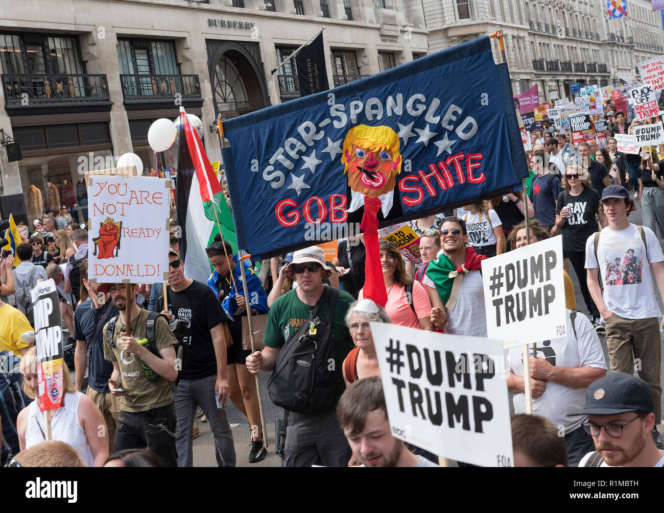 100 000 people demonstrated against the visit of Donal Trump to the UK, London 13 July 2018 Stock Photo