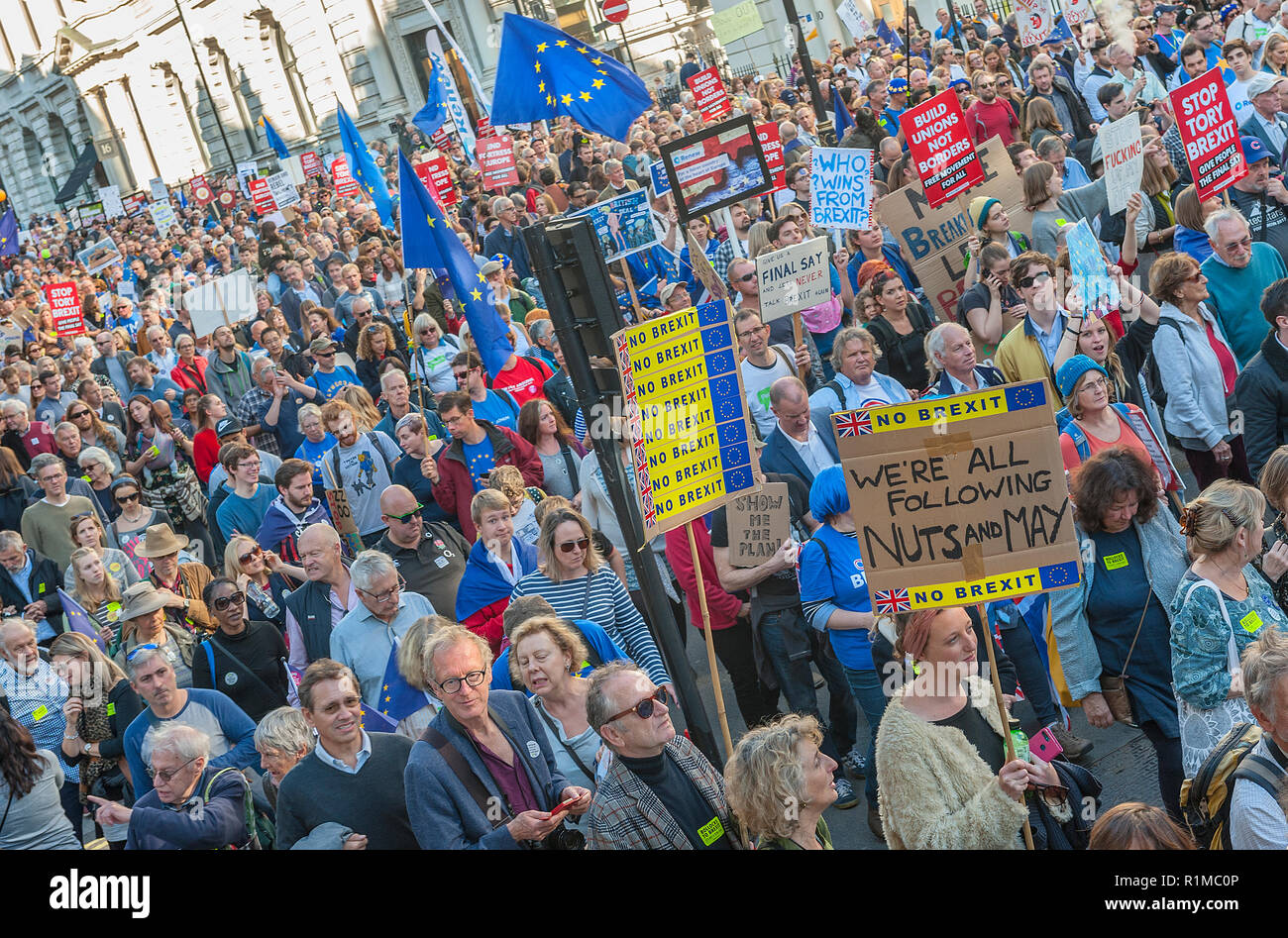 People's Vote March, 700000 people marched through London demanding a peoples vote on Brexit. Saturday 20th October 2018 Stock Photo