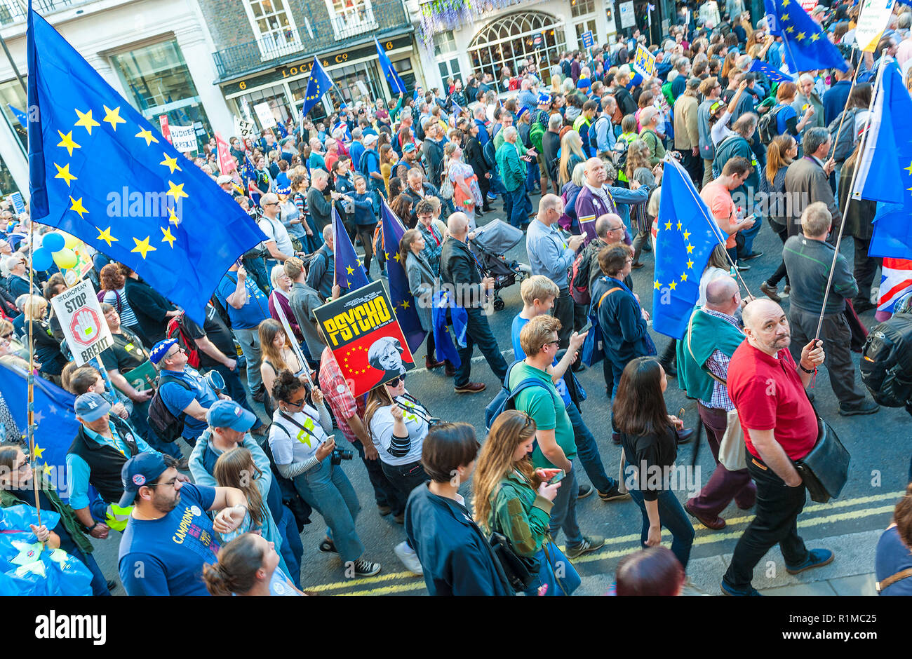 People's Vote March, 700000 people marched through London demanding a peoples vote on Brexit. Saturday 20th October 2018 Stock Photo