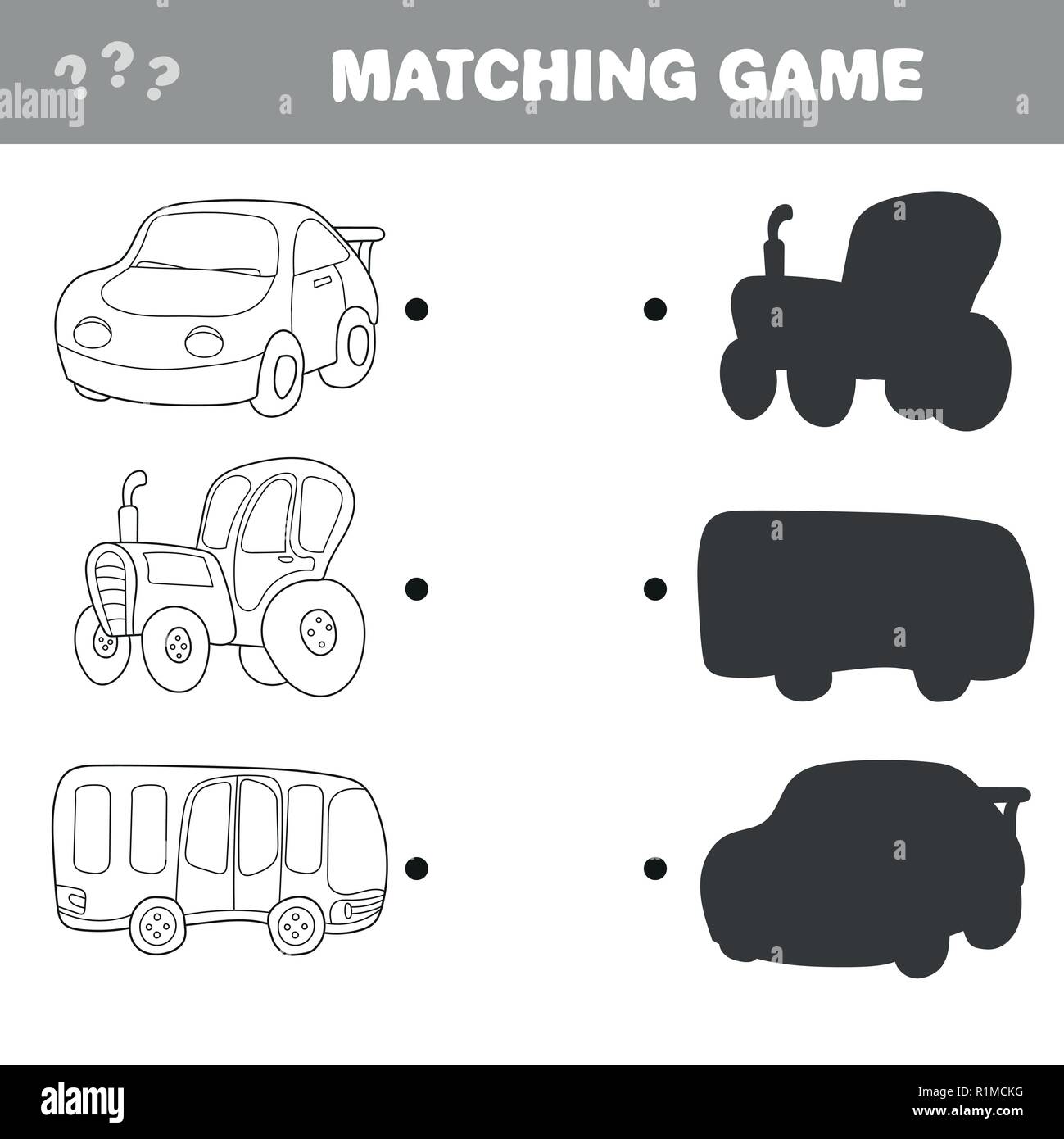 Cartoon Vector Illustration of Education. Shadow Matching Game for ...