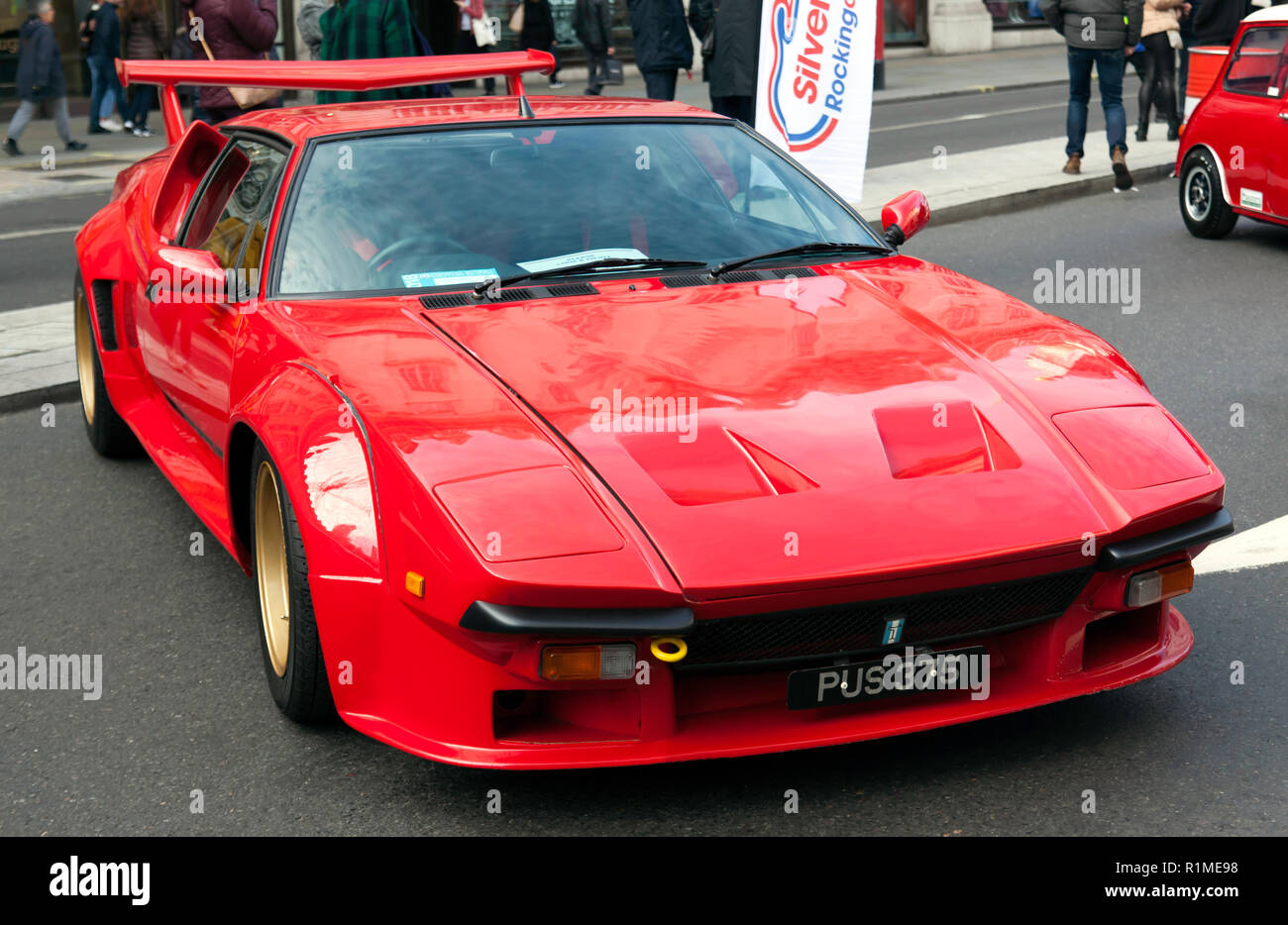 Three-quarter front view of a De Tomaso Pantera  GTS  on display at the Regents Street Motor Show 2018 Stock Photo