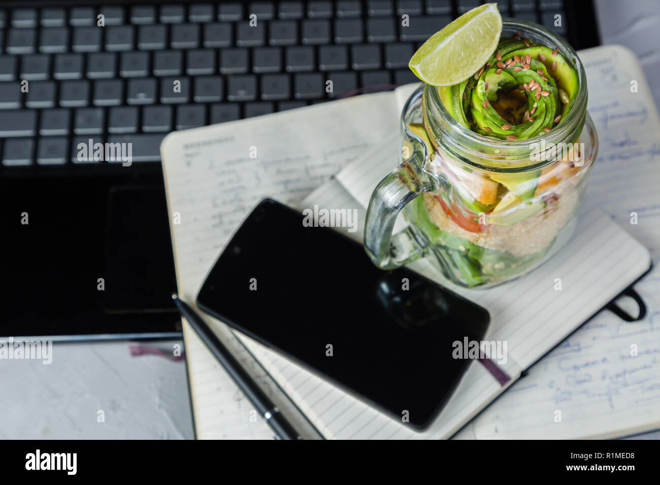 Healthy Lunch In Glass Jar Stock Photo Alamy lunch-in-a-jar
