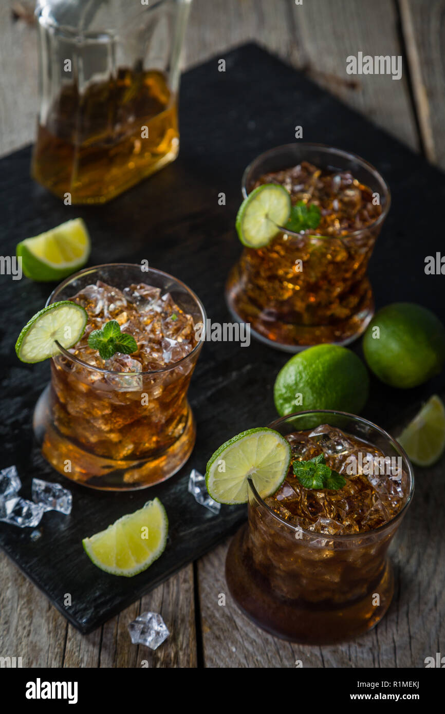 Rum and cola cocktail in glasses Stock Photo Alamy