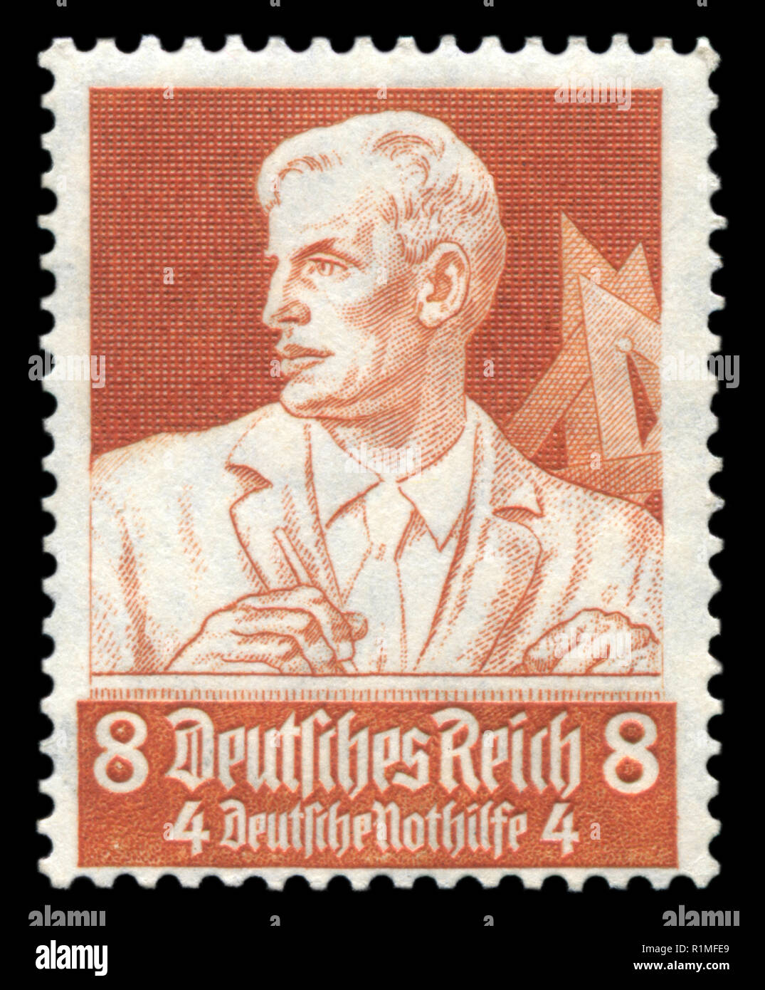 German postage stamp: Architect with a pencil and a square. Emergency assistance Fund. Honourable professions, 1934, Germany, the Third Reich Stock Photo
