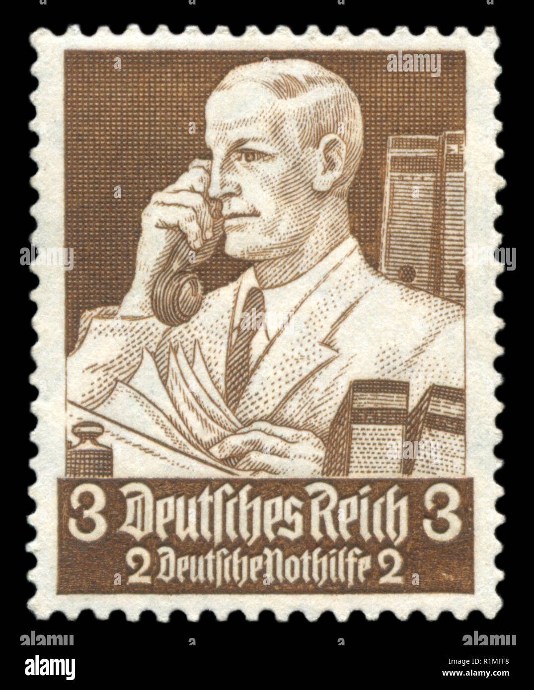 German historical postage stamp: Businessman with phone. Emergency assistance Fund. Honourable professions, 1934, Germany, the Third Reich Stock Photo