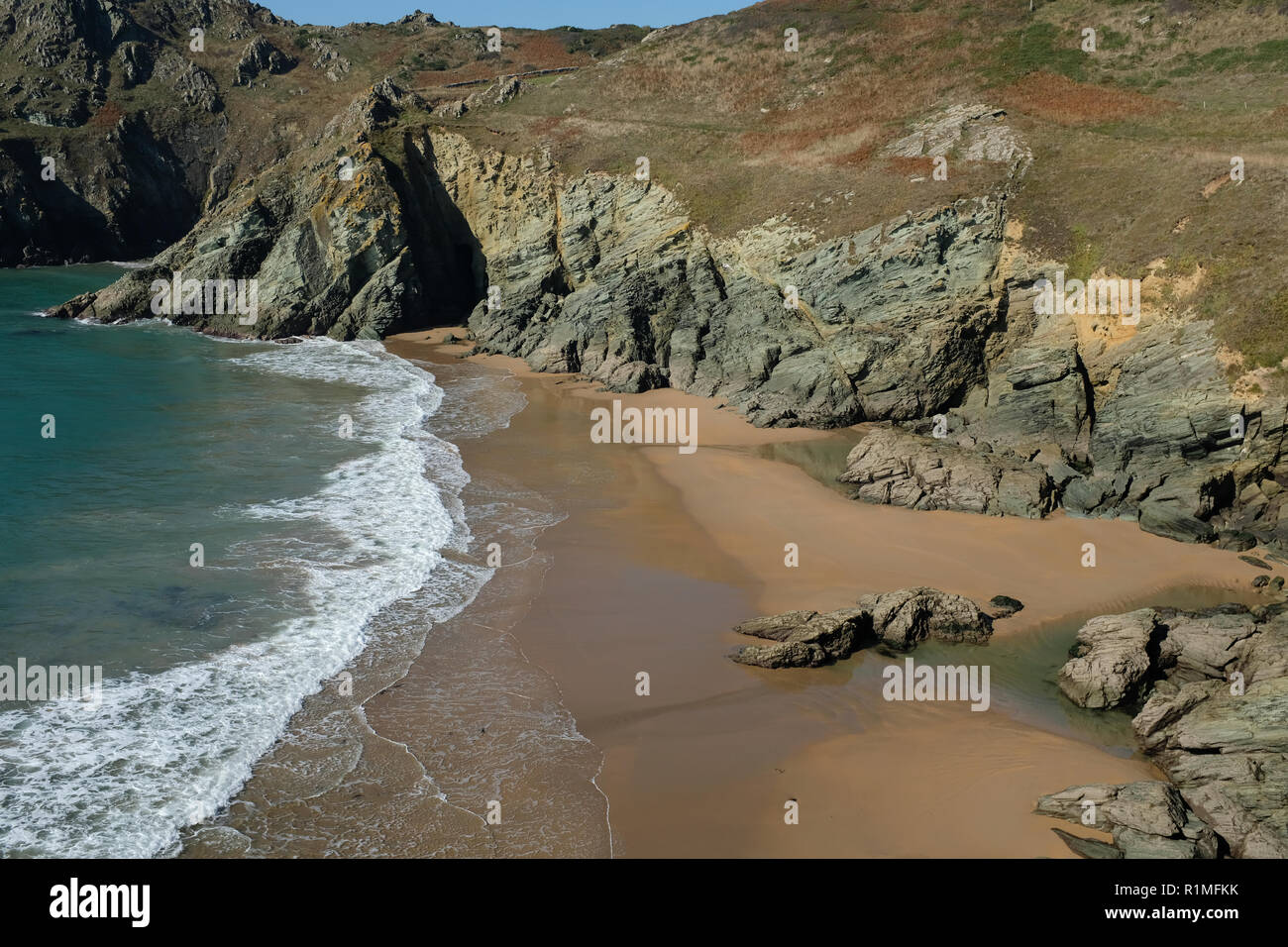Elender cove South Devon beach between Gammon Head and Prawle point. Salcombe to the west Stock Photo