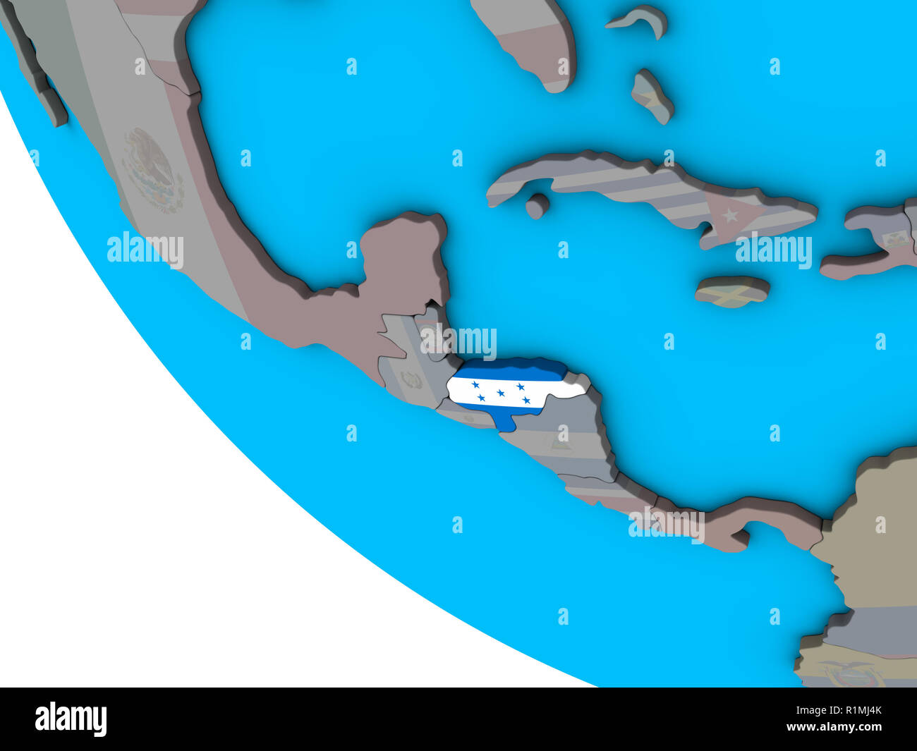 Honduras with embedded national flag on simple 3D globe. 3D ...