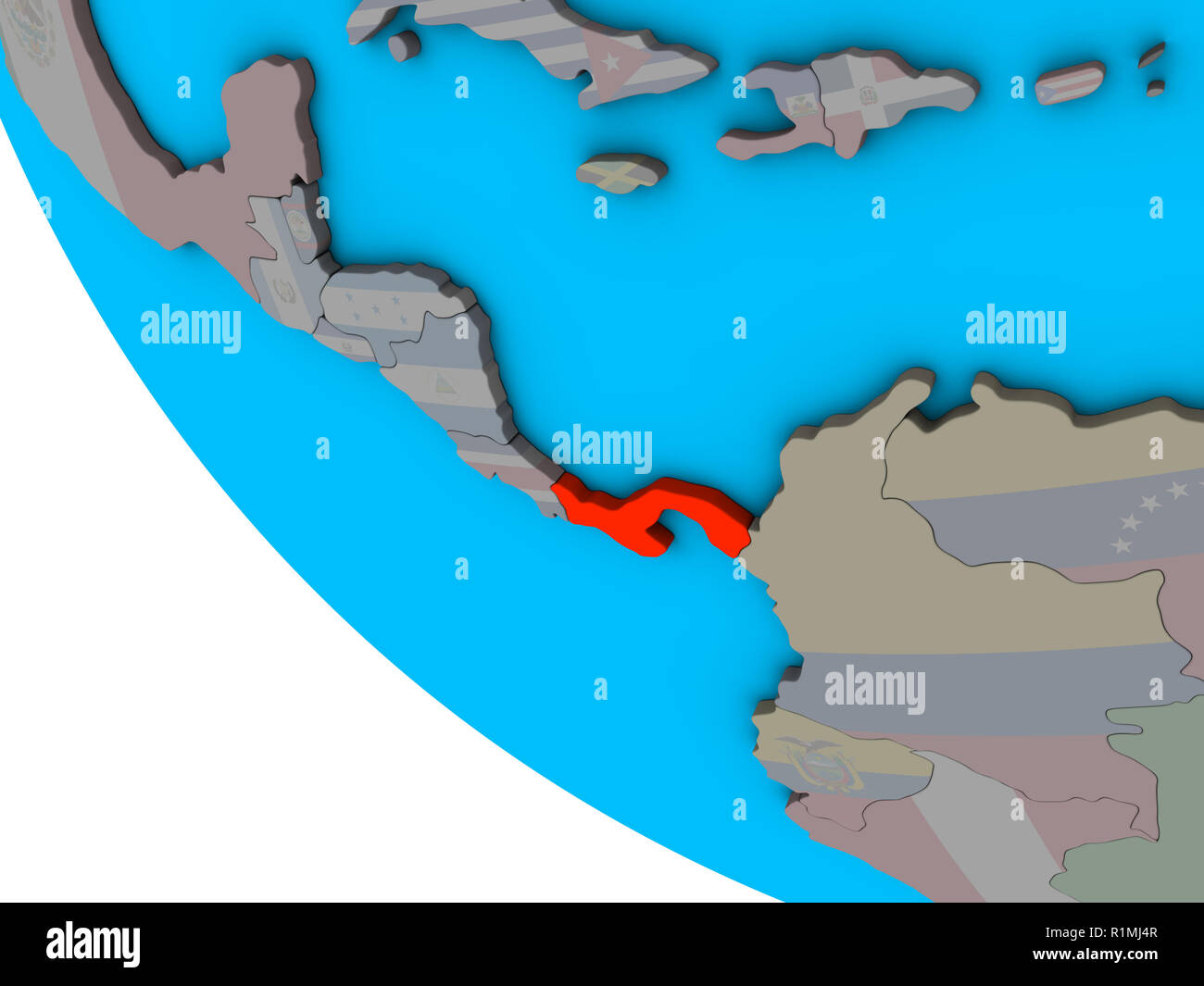 Panama with embedded national flag on simple 3D globe. 3D illustration ...
