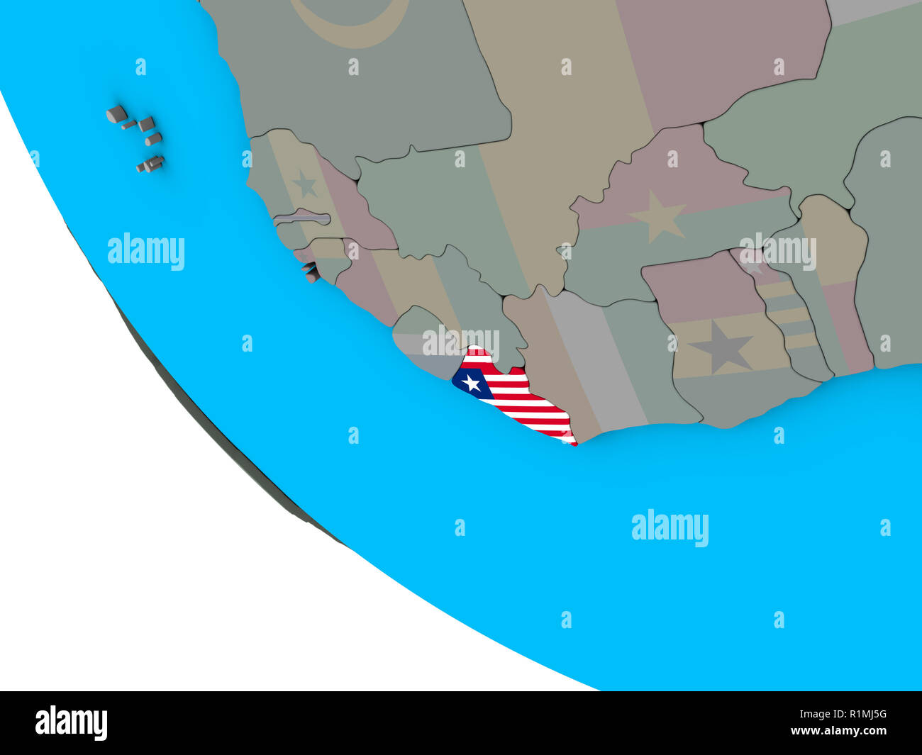 Liberia with embedded national flag on simple 3D globe. 3D illustration ...
