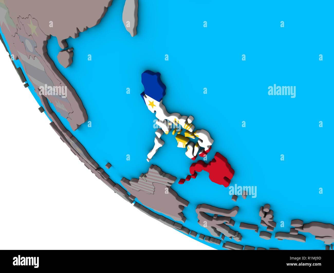 Philippines with embedded national flag on simple 3D globe. 3D ...
