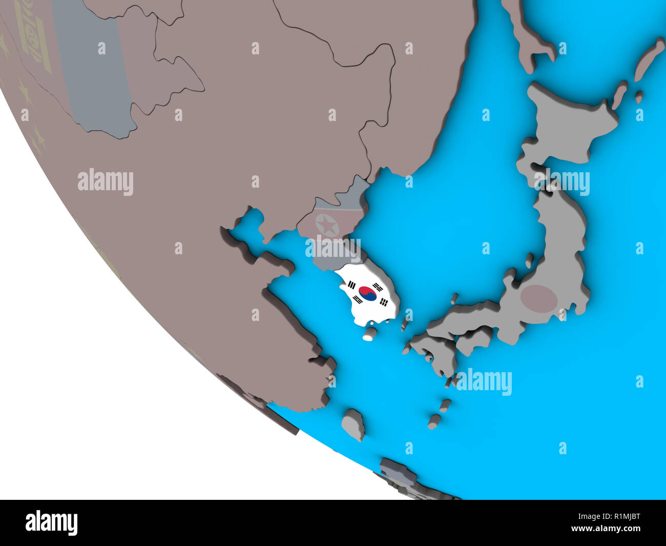 South Korea with embedded national flag on simple 3D globe. 3D ...