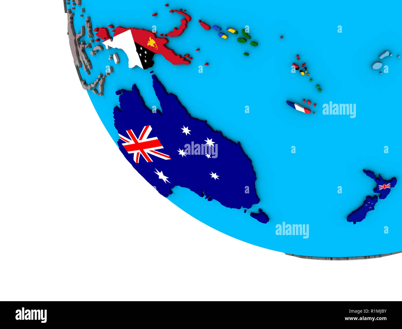Australia with embedded national flags on simple 3D globe. 3D ...