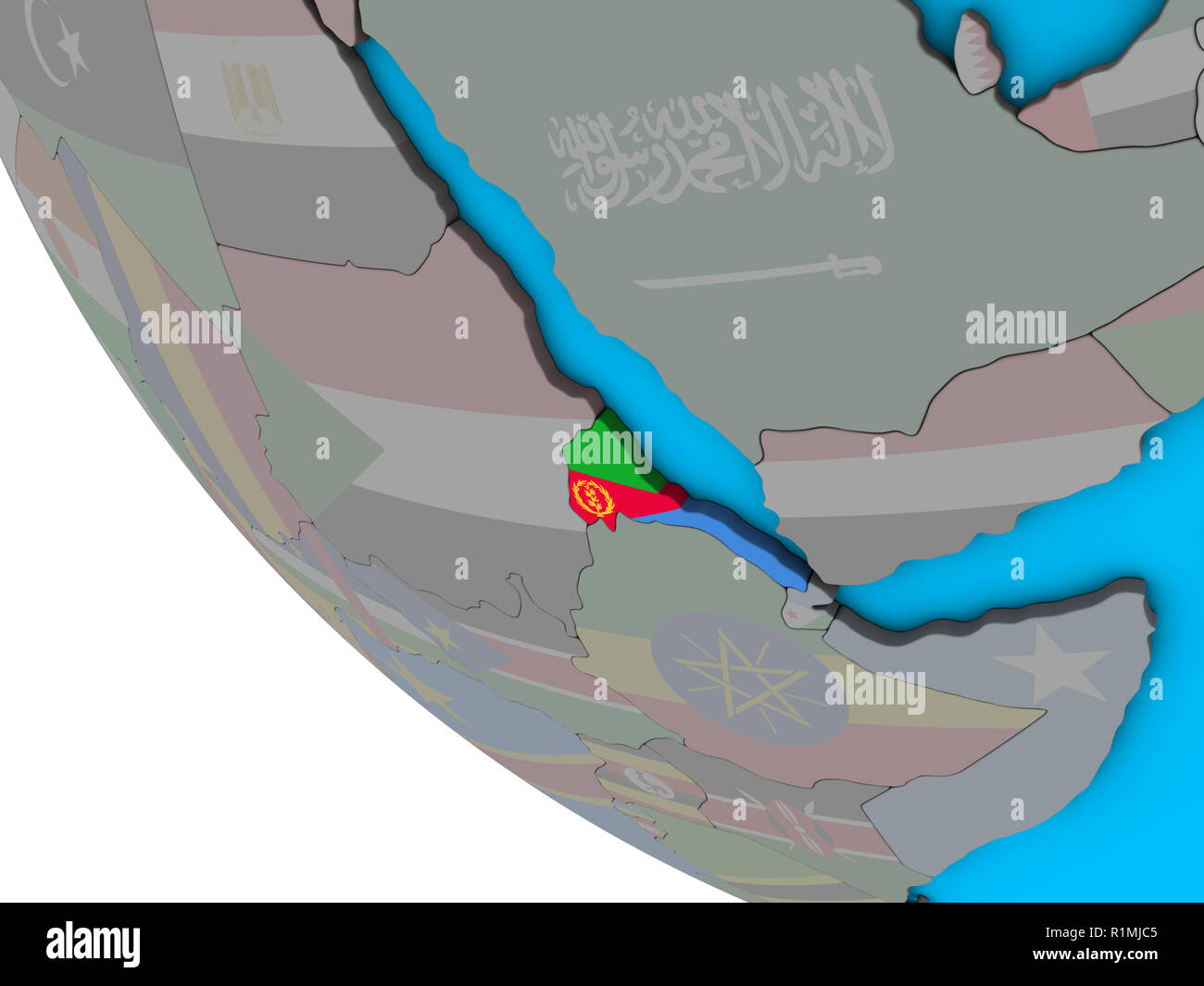 Eritrea with embedded national flag on simple 3D globe. 3D illustration ...