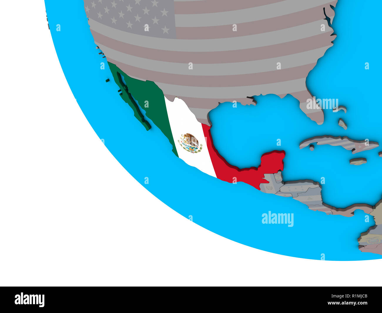 Mexico with embedded national flag on simple 3D globe. 3D illustration ...