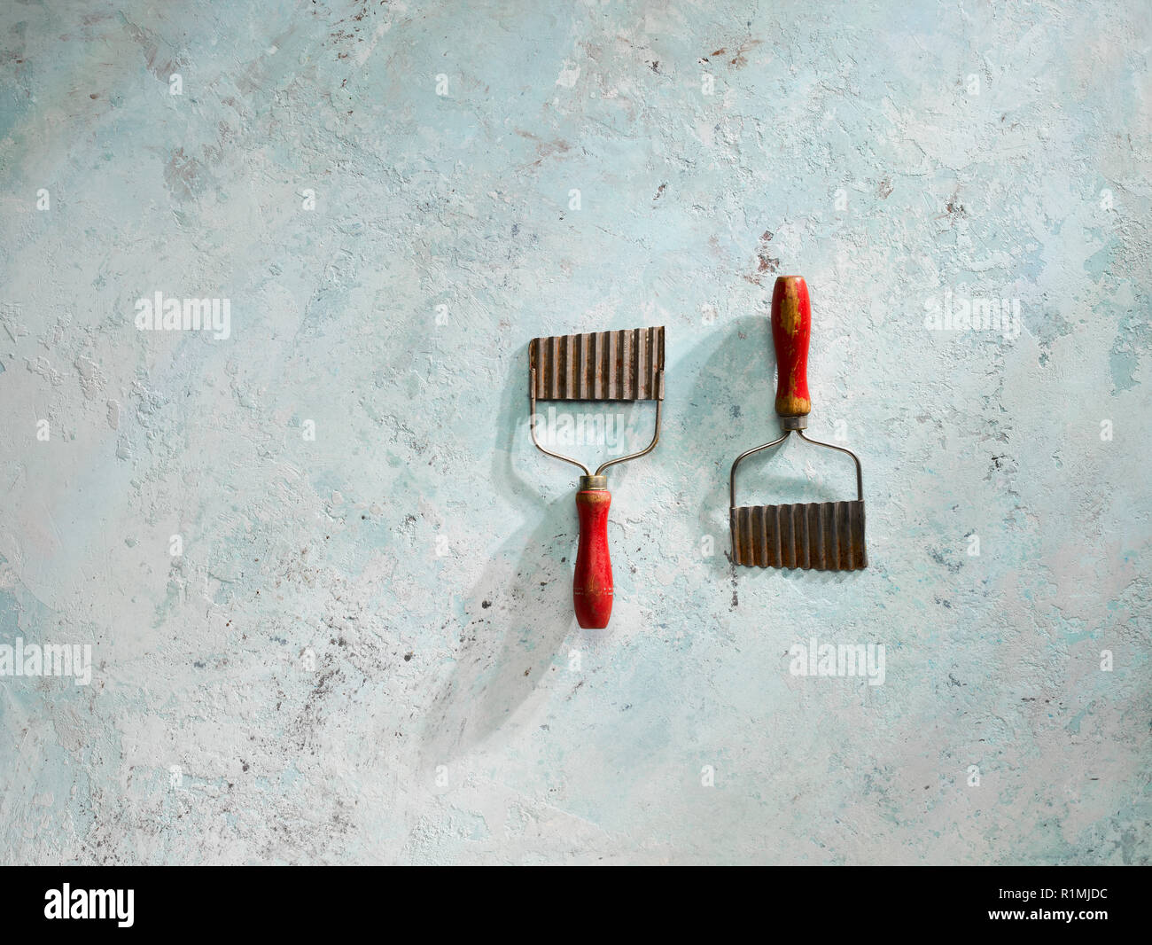 Hyperfocal technique on vintage nut brown utensils Stock Photo