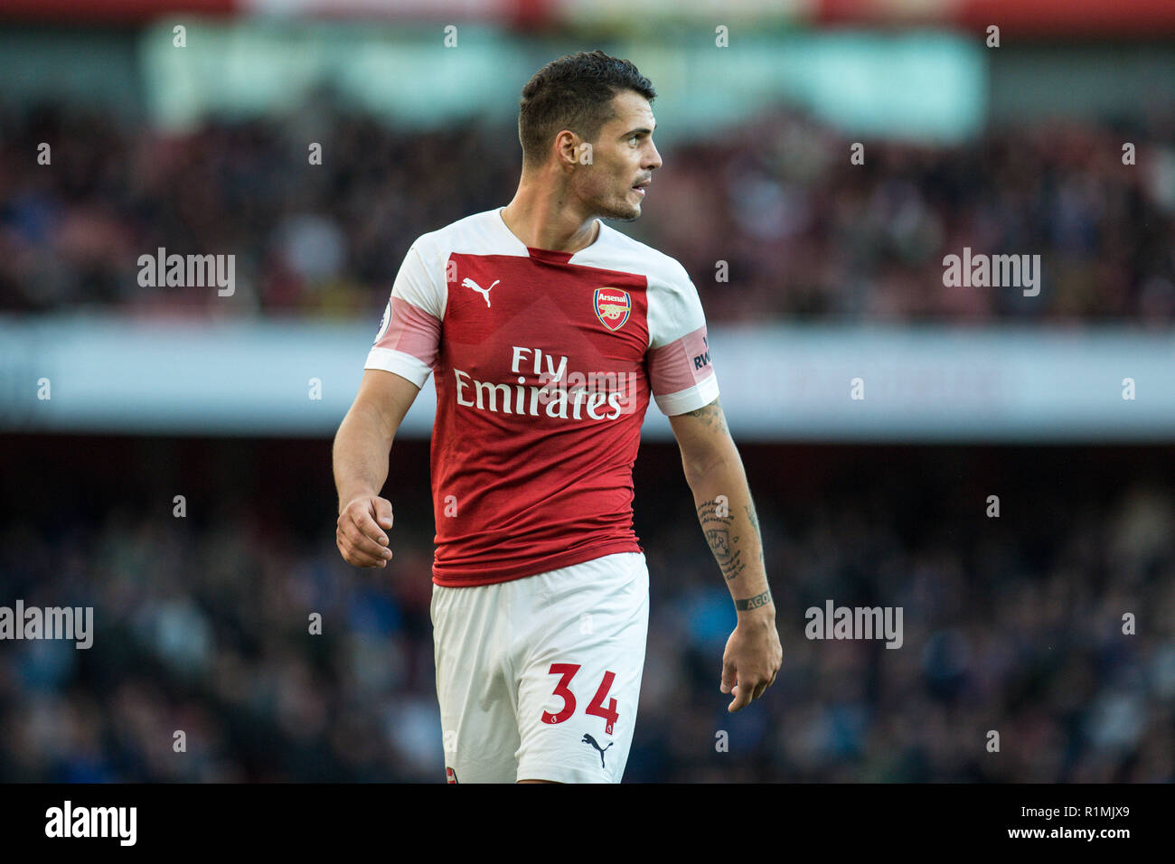 LONDON, ENGLAND - SEPTEMBER 23: Granit Xhaka of Arsenal during the Premier League match between Arsenal FC and Everton FC at Emirates Stadium on September 23, 2018 in London, United Kingdom. (MB Media) Stock Photo