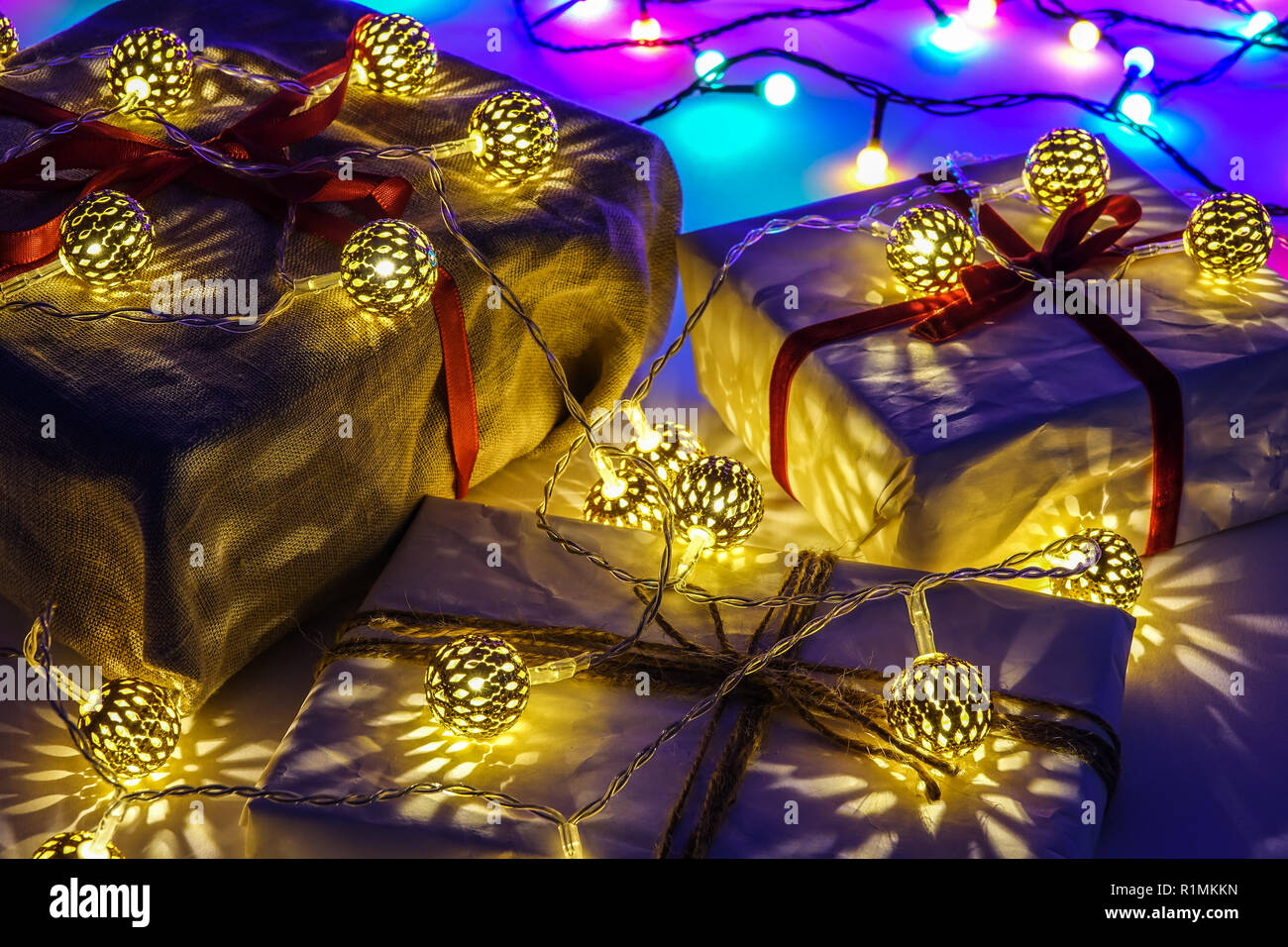 Christmas Lights All Over Yellow Wrapping Paper 