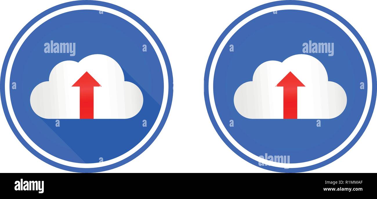 Cloud and up arrow flat icon, upload to web cloud icon, use colors blue, red and white Stock Vector