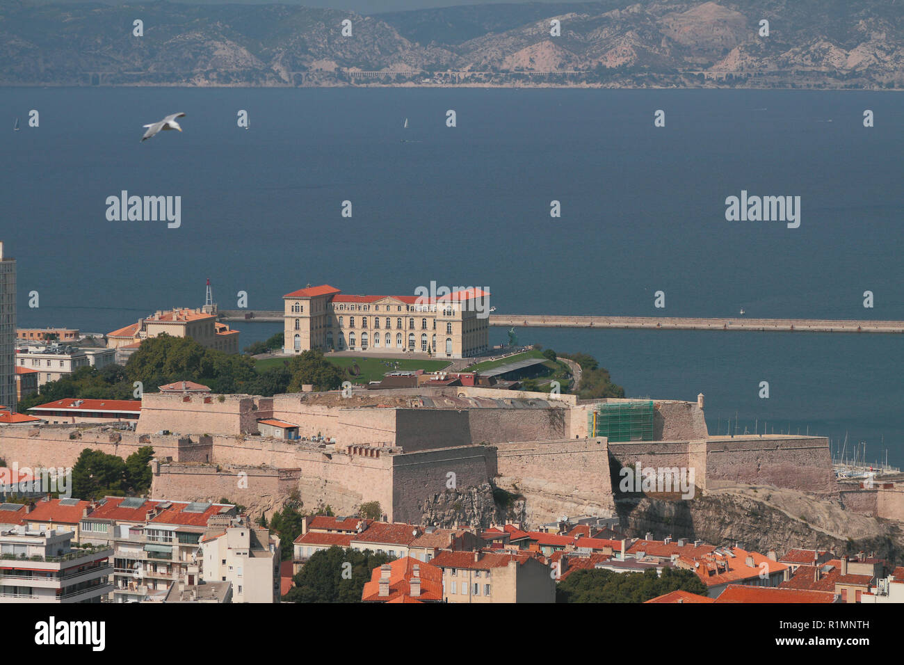 Fort Saint-Nicolas, Palais du Pharo and sea. Marseille, France Stock Photo