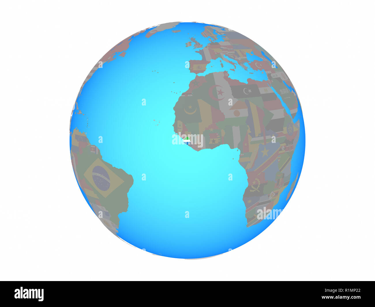 Sierra Leone with national flag on blue political globe. 3D ...