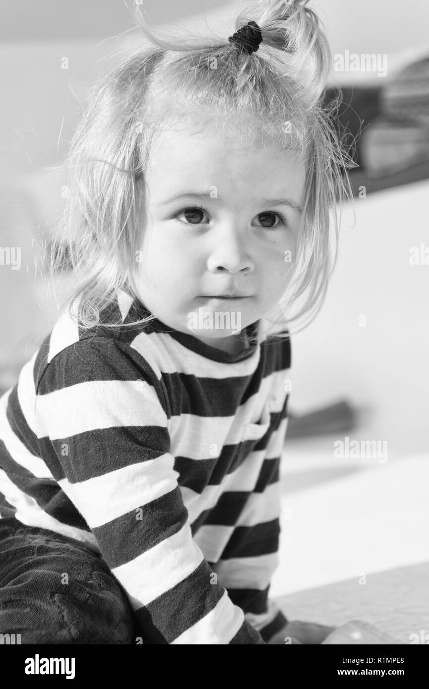 Child Cute Child In Striped Clothes Happy Childhood Of Little