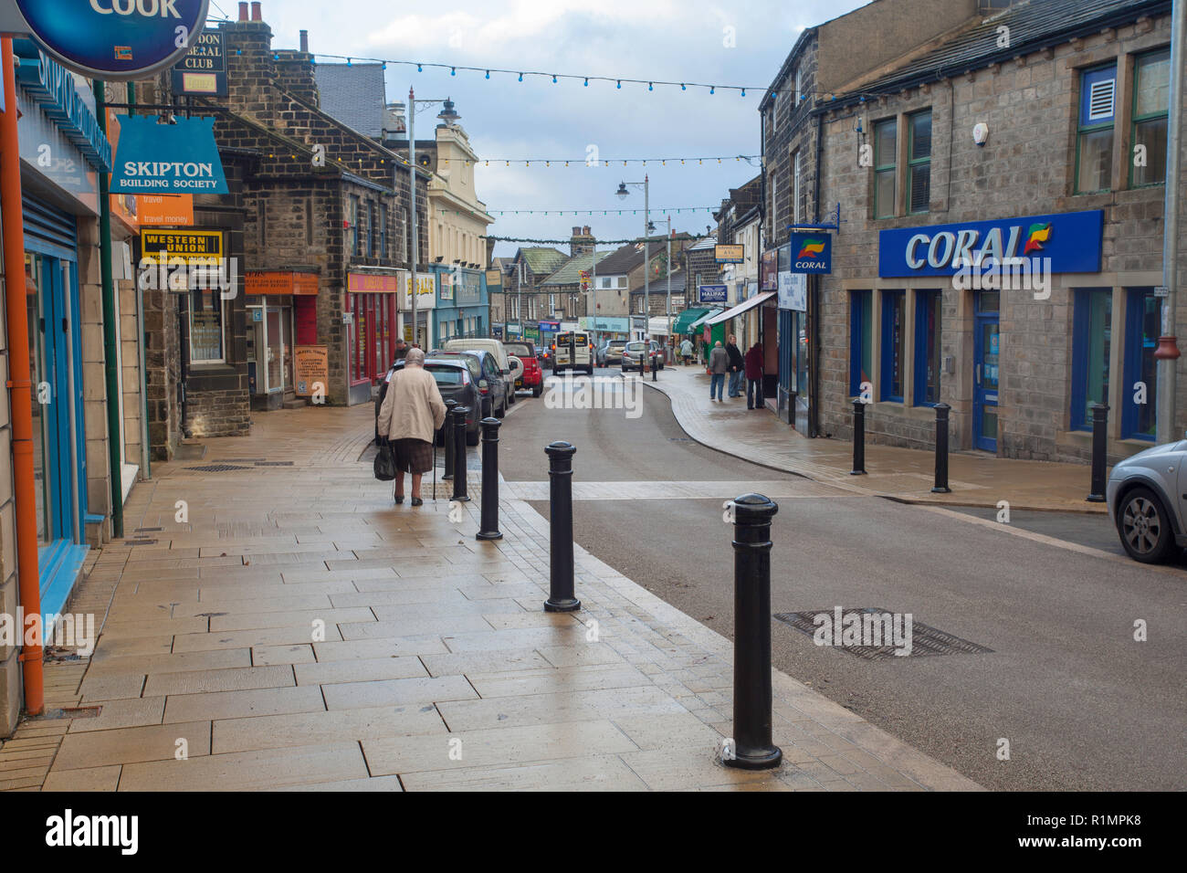 Shops and other businesses along Yeadon High Street, West Yorkshire