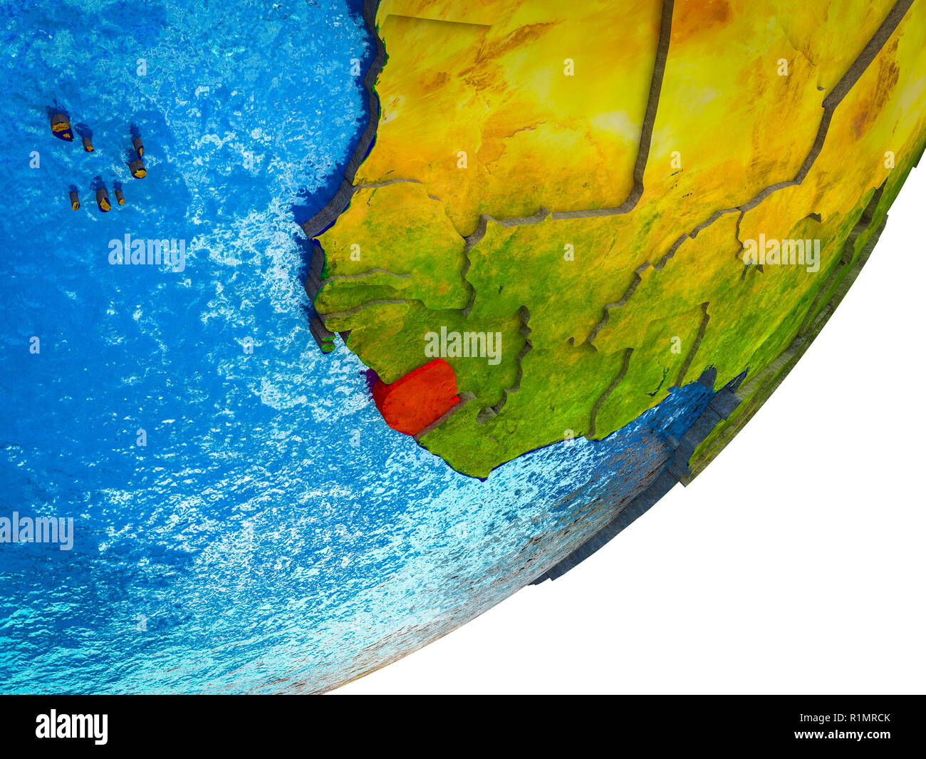 Sierra Leone on 3D model of Earth with water and divided countries. 3D ...