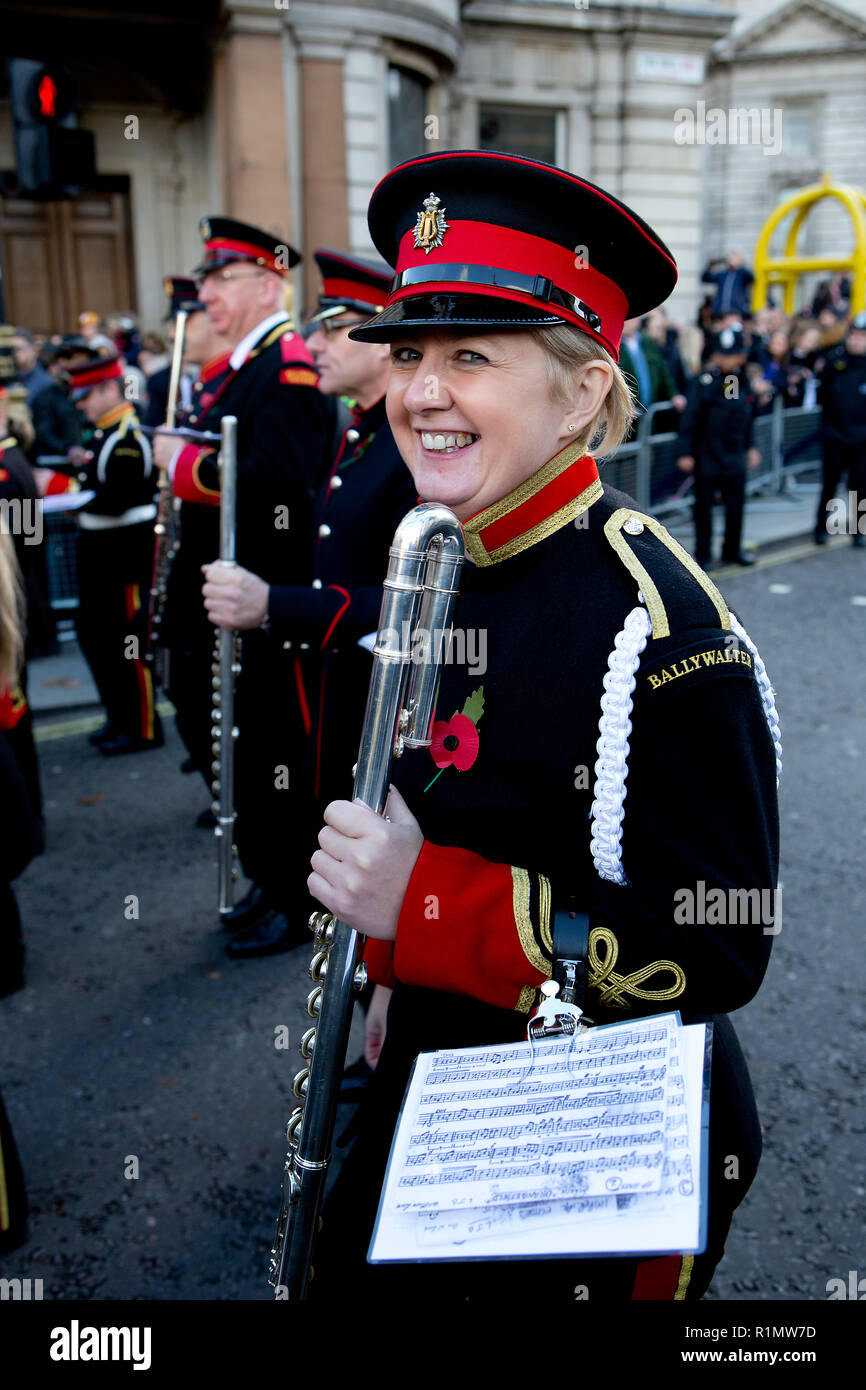 London, England, UK 11th Nov 2018. Lady member of The Flute Band