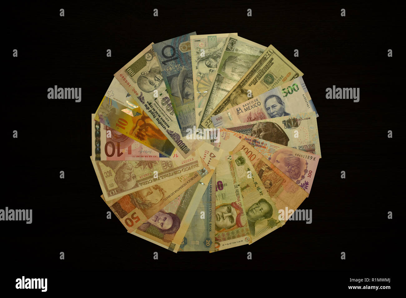 Currency notes from the world Stock Photo
