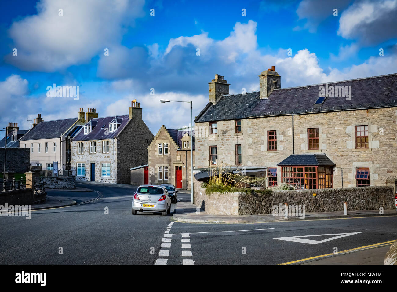LERWICK, SHETLAND ISLAND, SCOTLAND SEPTEMBER 06, 2017 Street view of
