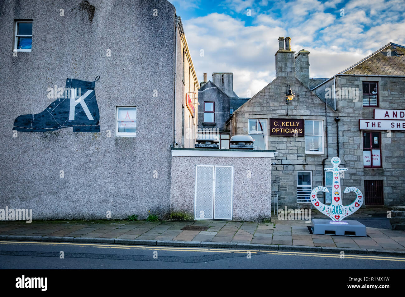 LERWICK, SHETLAND ISLAND, SCOTLAND SEPTEMBER 06, 2017 Street view of