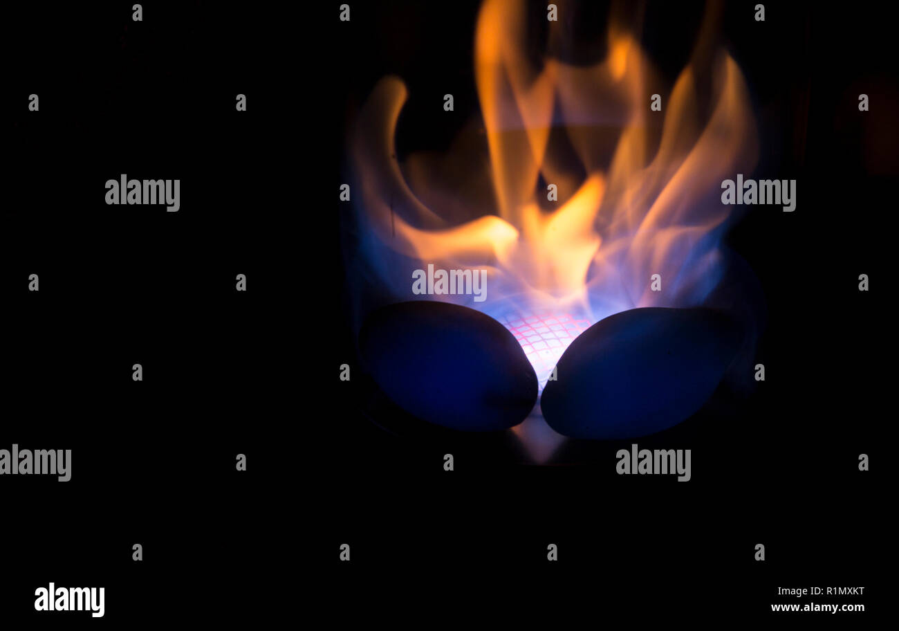 Close Up Of Bioethanol Fueled Portable Fireplace Burning At Home
