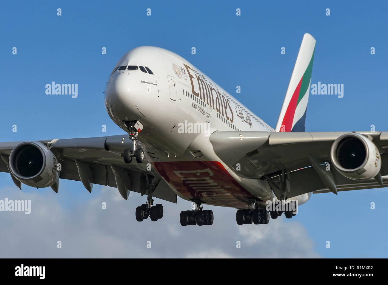 LONDON ENGLAND NOVEMBER 2018 Emirates Airbus A380 super Jumbo Jet london-england-november-2018-emirates-airbus-a380-super-jumbo-jet