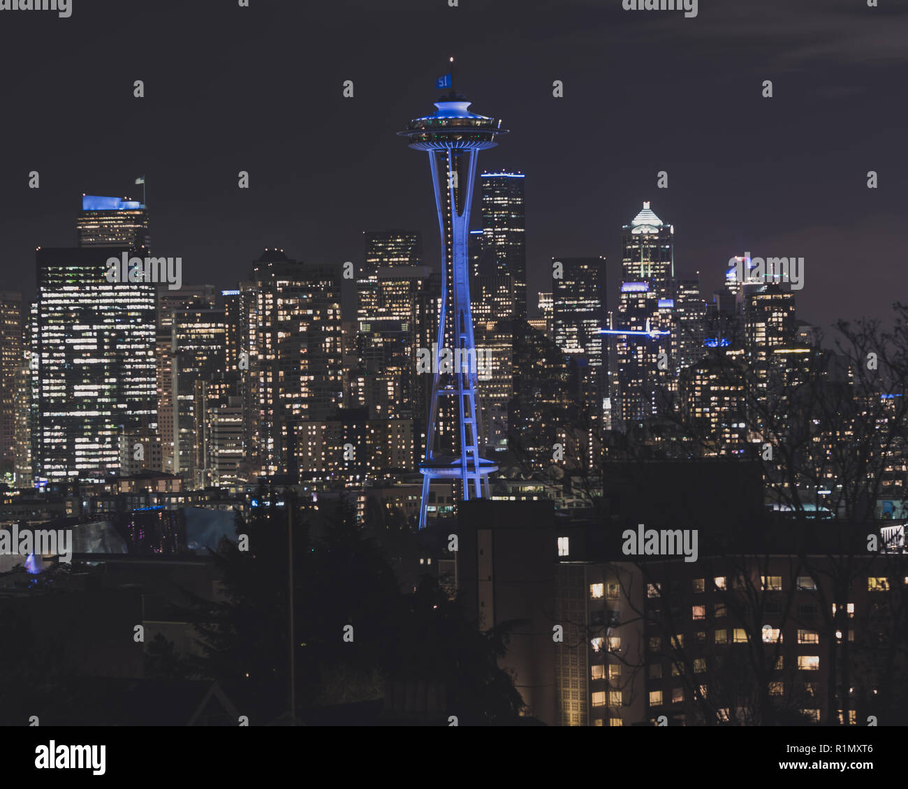 Seattle Skyline at Night Stock Photo - Alamy
