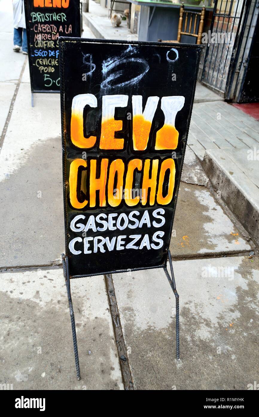 Cevicheria- Restaurant - Market in HUARAZ. Department of Ancash.PERU                     Stock Photo